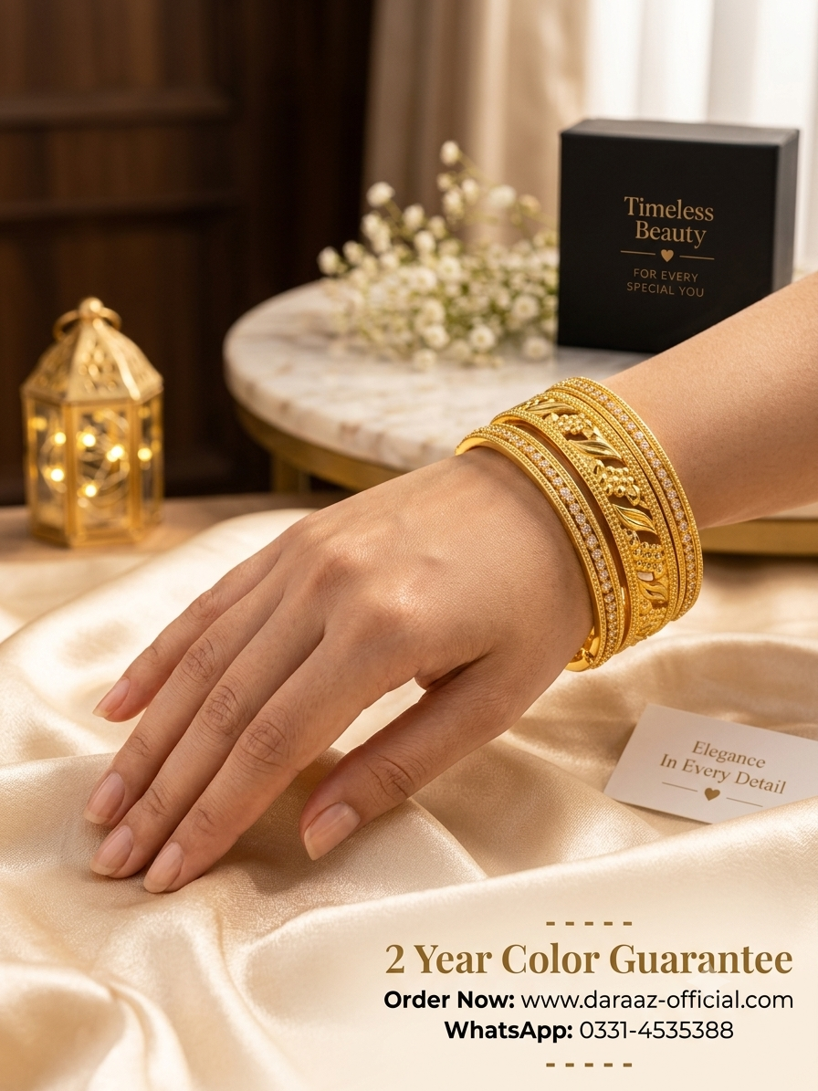 24k Gold Plated Stylish Bangles Set for Women – 2 Year Color Guarantee | Premium Jewellery Collection