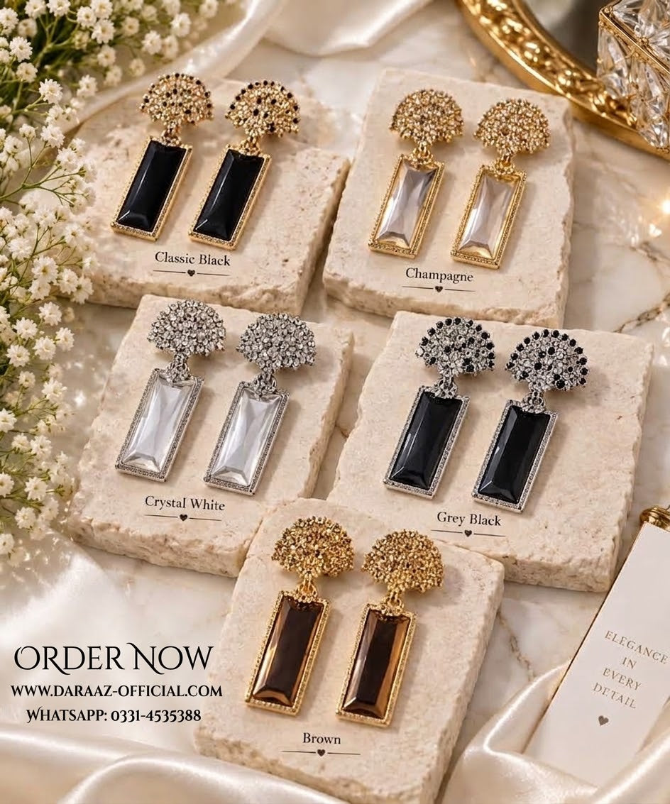 Elegance Crystal Rectangle Earrings - One Year Color Guarantee - PKR 999