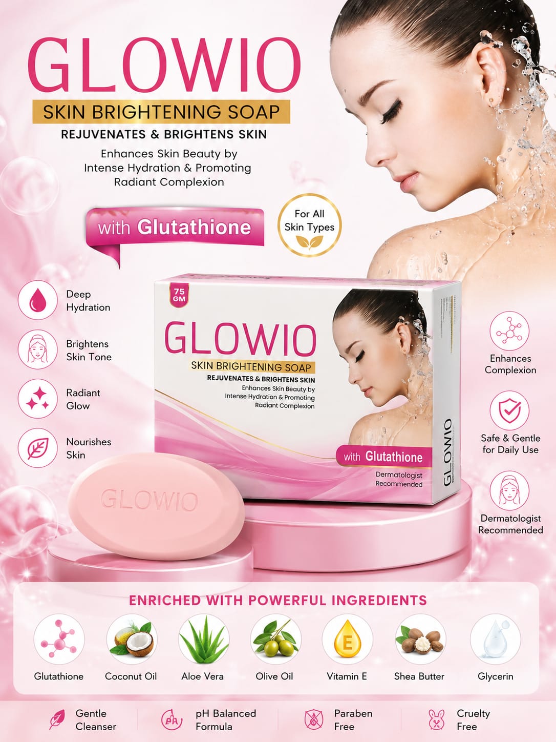 GLOWIO Skin Brightening Soap 75g | Glutathione Soap for Skin Brightening, Dark Spots & Pigmentation