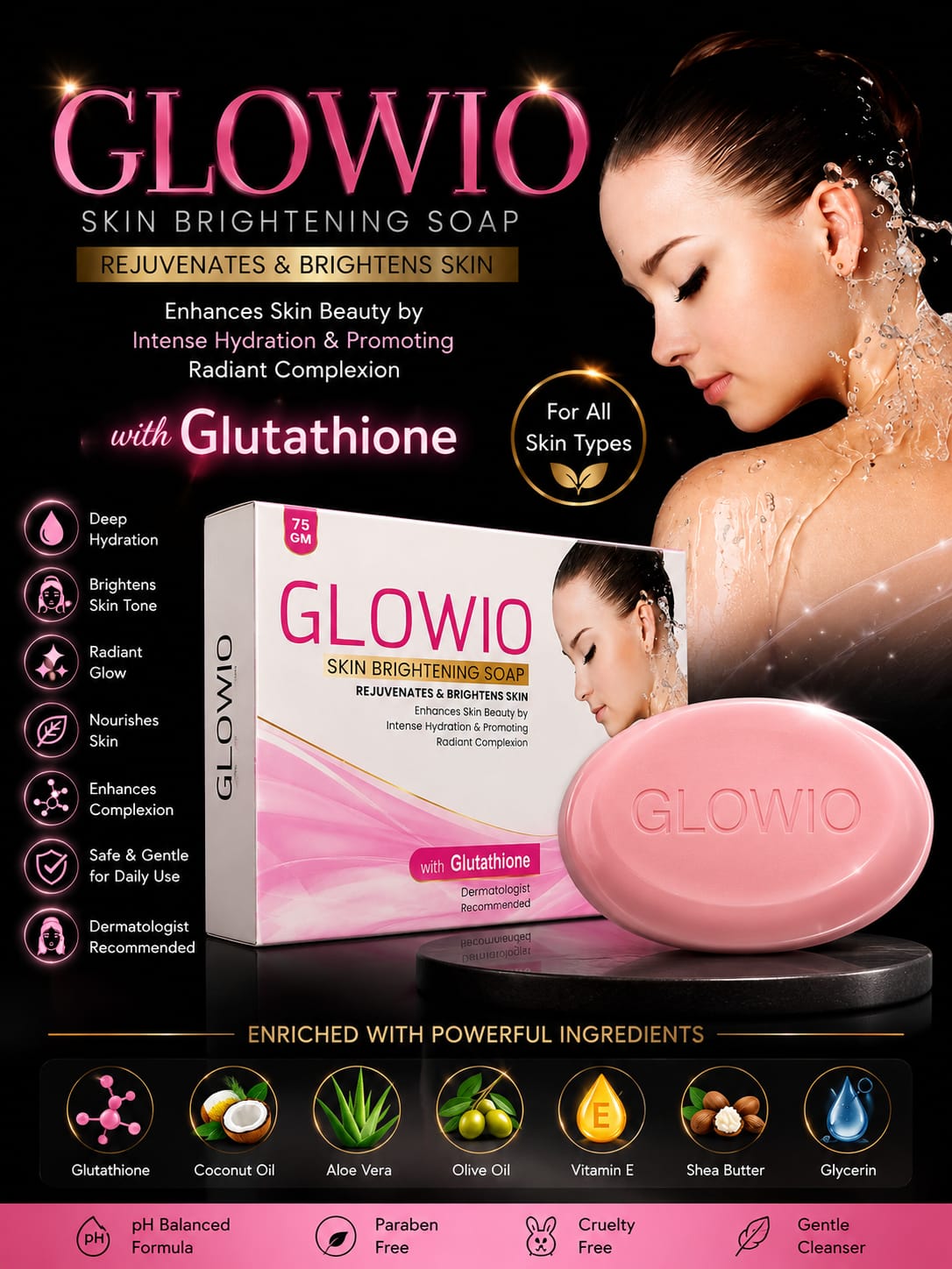 GLOWIO Skin Brightening Soap 75g | Glutathione Soap for Skin Brightening, Dark Spots & Pigmentation