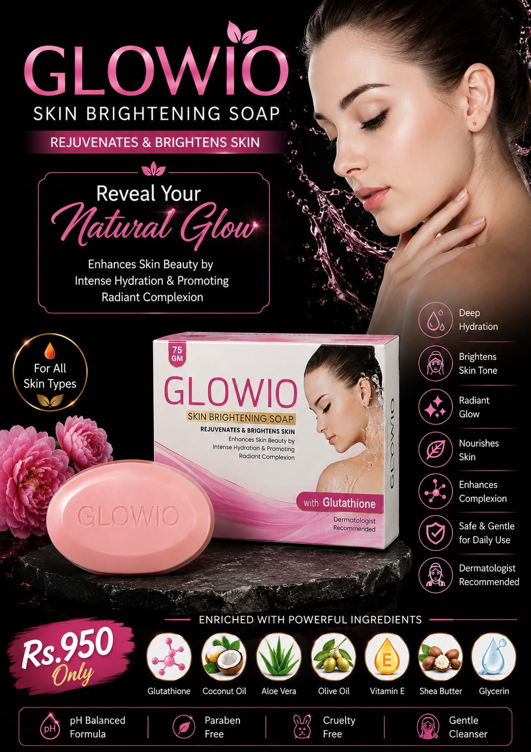 GLOWIO Skin Brightening Soap 75g | Glutathione Soap for Skin Brightening, Dark Spots & Pigmentation