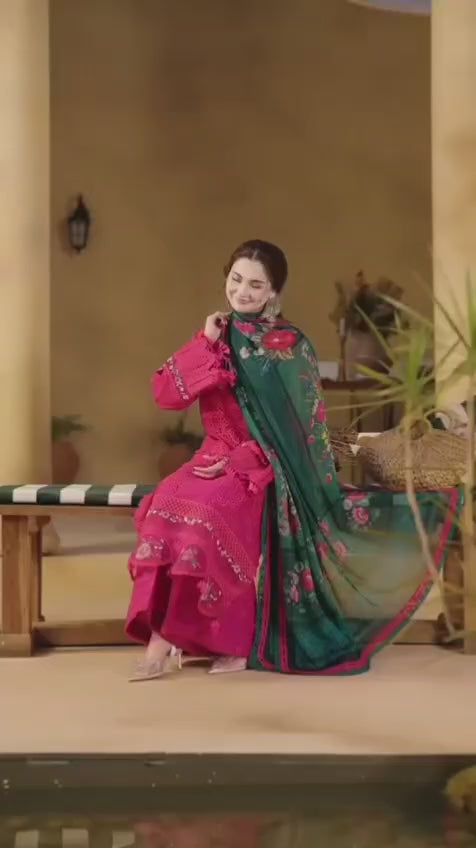 Saira Rizwan Dhanak Vol – Premium 3-Piece Boring Embroidered Suit with Digital Printed Pashmina Shawl (Unstitched) – New Arrival 2026