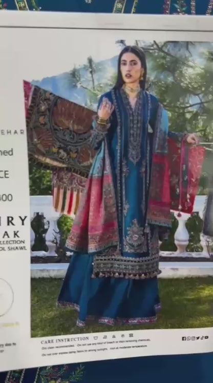 HUSSAIN REHAR Premium Version | Premium Air-Jet Dhanak | 3PC Heavy Embroidered Suit | Digital Printed Woolen Shawl | Rs. 7,000