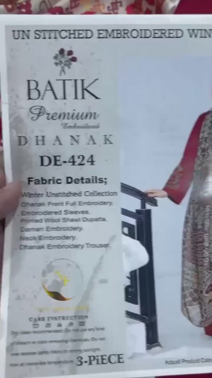Batik Premium Winter Dhanak Collection 2026/27 | 3PC Luxury Embroidered Suit | NF-424 | Premium Air-Jet Dhanak & Woolen Shawl ✨🥶