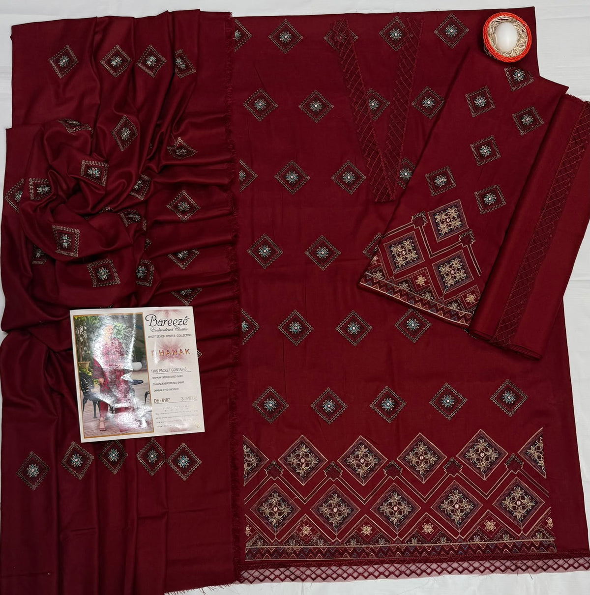 Bareeze 6187 Premium Winter Dhanak Collection 2026–27 | Heavy Embroidered 3-Piece Suit | Premium Shawl & Dyed Trouser