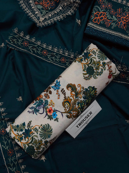 Aneelas Winter Collection 2026-27 - 3 Piece Heavy Embroidered Dhanak Suit with Digital Printed Karandi Trouser & Heavy Border Dhanak Shawl (D# NF 1305)