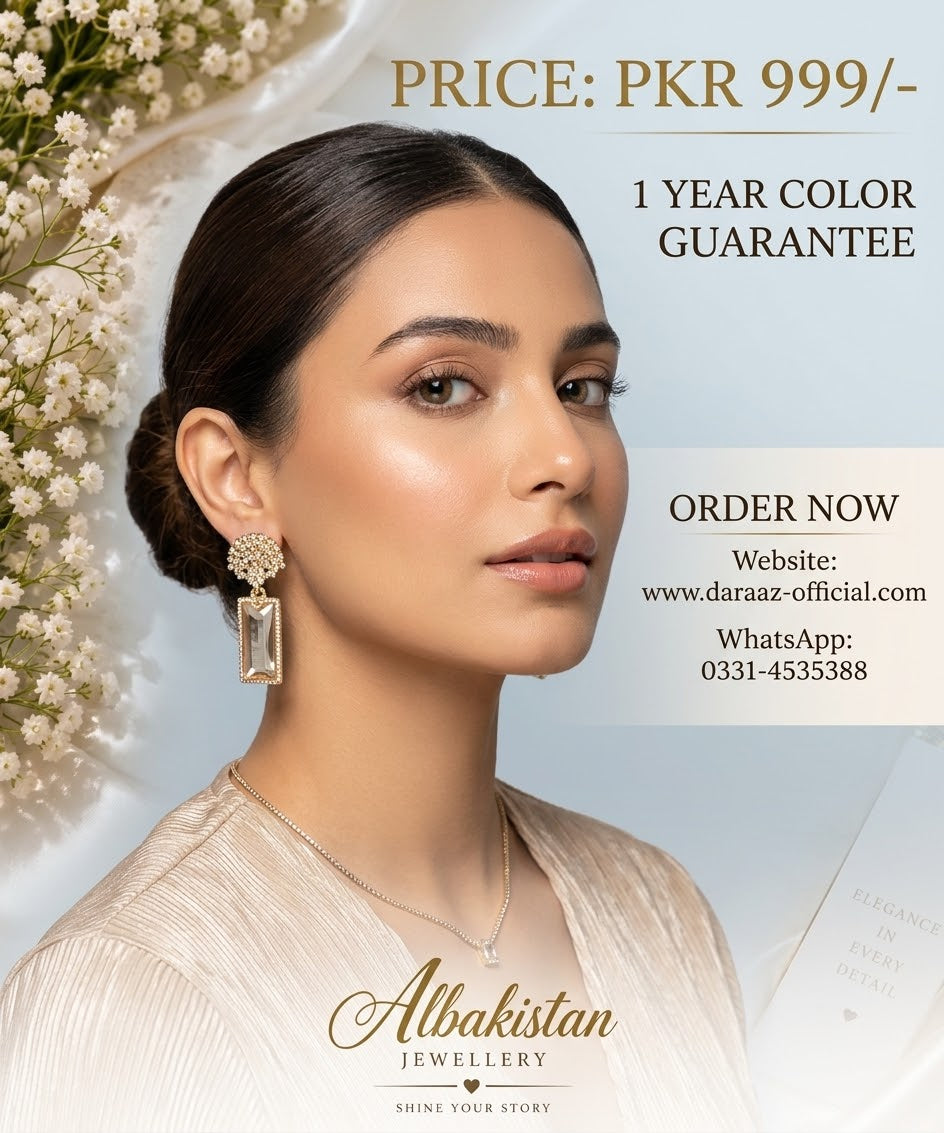 Elegance Crystal Rectangle Earrings - One Year Color Guarantee - PKR 999