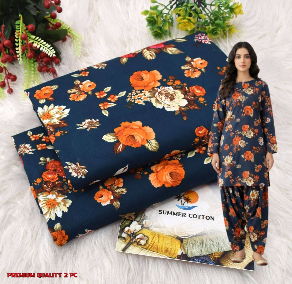 🌸 Floral Bloom Premium Digital Print 2PC Unstiched Suit| Summer Collection 2026 | Elegant Poly Cotton