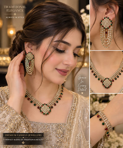 Premium Black Crystal Party Wear Necklace Set with Matching Earrings – 2 Year Color Guarantee