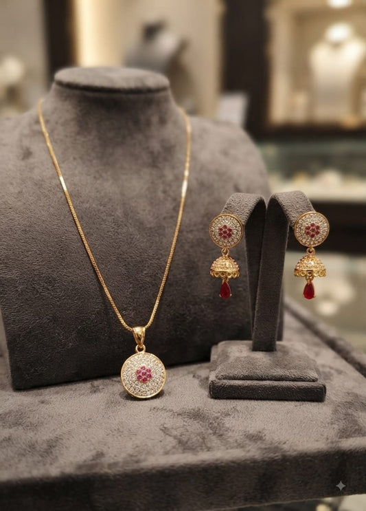 Premium Gold-Plated Necklace & Jhumka Earrings Jewelry Set – Elegant Bridal, Party Wear & Festive Jewelry