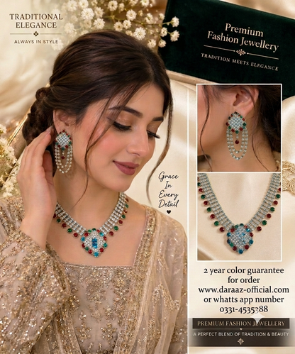 Premium Black Crystal Party Wear Necklace Set with Matching Earrings – 2 Year Color Guarantee