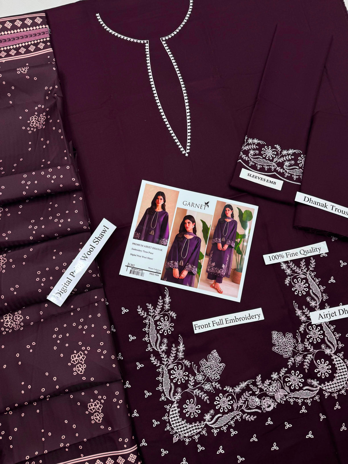 Premium Dhanak Heavy Embroidered 3-Piece Suit with Digital Print Wool Shawl | Full Front & Sleeves Heavy Embroidery | Dyed Back | Winter Collection 2026-27 | Code 1305, 1281 & 1219