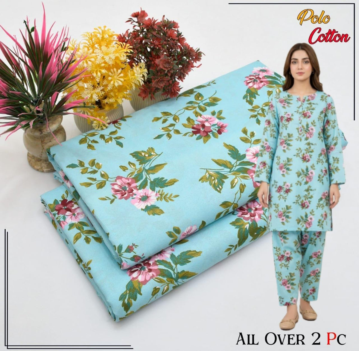 🌸 Floral Bloom Premium Digital Print 2PC Unstiched Suit| Summer Collection 2026 | Elegant Poly Cotton