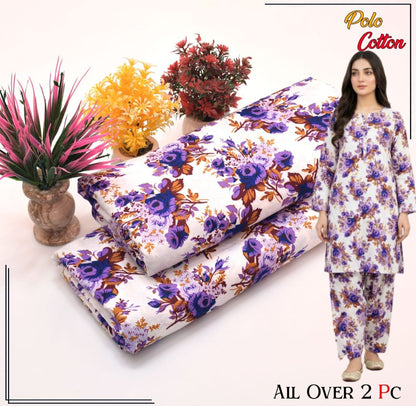 🌸 Floral Bloom Premium Digital Print 2PC Unstiched Suit| Summer Collection 2026 | Elegant Poly Cotton
