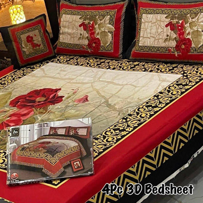 4Pc 3D Panel Bedsheet – Premium Crystal Cotton King Size