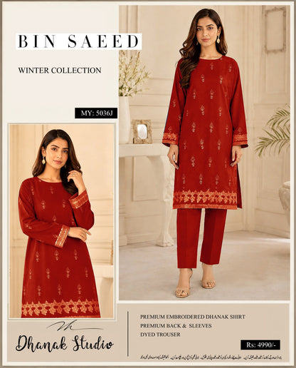 ✨ Bin Saeed Premium Dhanak Embroidered 2PC Unstiched Suit| Winter Collection 2026 ✨
