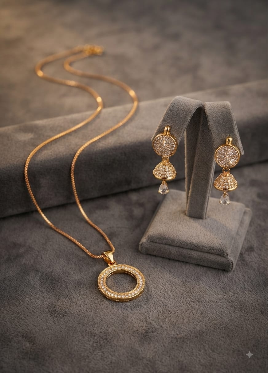 Premium Gold-Plated Necklace & Jhumka Earrings Jewelry Set – Elegant Bridal, Party Wear & Festive Jewelry