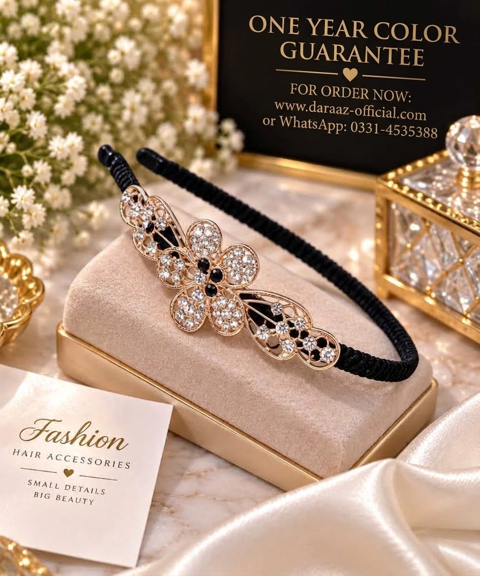Elegant Rhinestone Floral Headband for Girls & Women – Premium Quality– One Year Color Guarantee