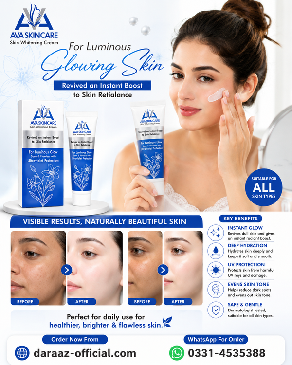 AVA Skin Whitening Cream | Brightening & Hydrating Face Cream | Smooth & Healthy-Looking Skin | 30g