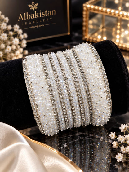 Elegant White Crystal & Zircon Bridal Bangle Set