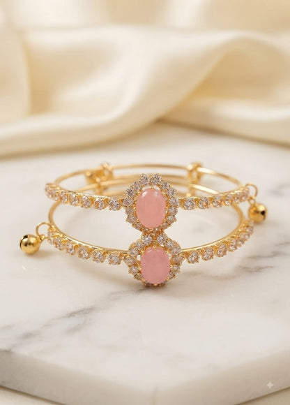 Premium Gold-Tone Pink Stone Zircon Bangles Set – Elegant Bridal & Party Wear Jewelry