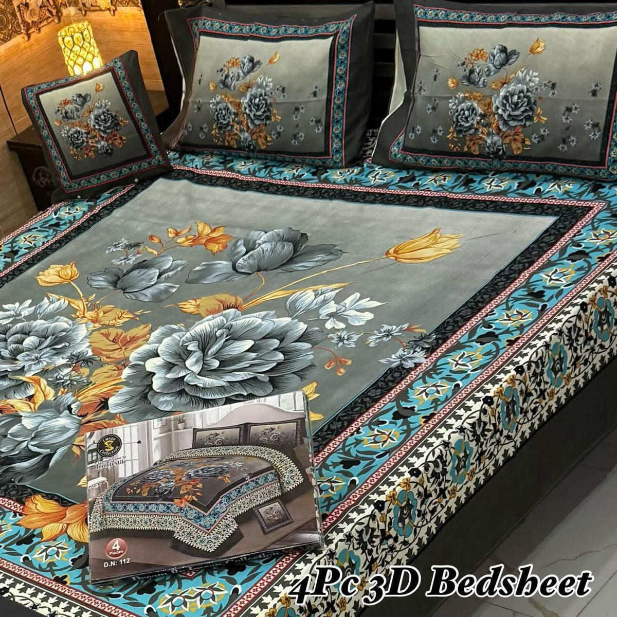 4Pc 3D Panel Bedsheet – Premium Crystal Cotton King Size