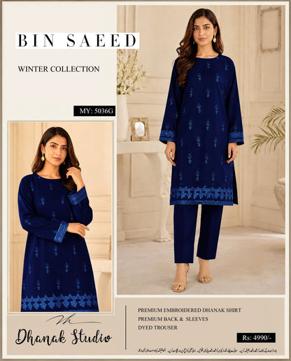 ✨ Bin Saeed Premium Dhanak Embroidered 2PC Unstiched Suit| Winter Collection 2026 ✨