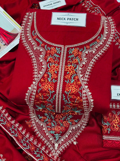 Aneelas Winter Collection 2026-27 - 3 Piece Heavy Embroidered Dhanak Suit with Digital Printed Karandi Trouser & Heavy Border Dhanak Shawl (D# NF 1305)