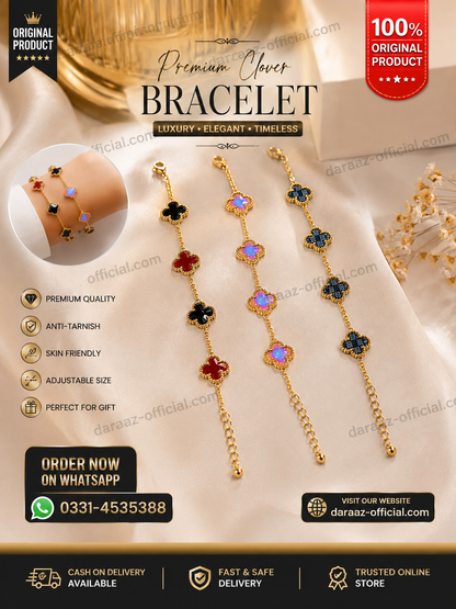 Premium Clover Bracelet for Women | Elegant Gold-Plated Charm Bracelet | Luxury Fashion Jewelry