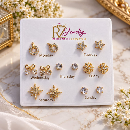 7-Days Weekly Earrings Set: "7 Days 7 Styles – Weekly Crystal Stud Earrings Set"