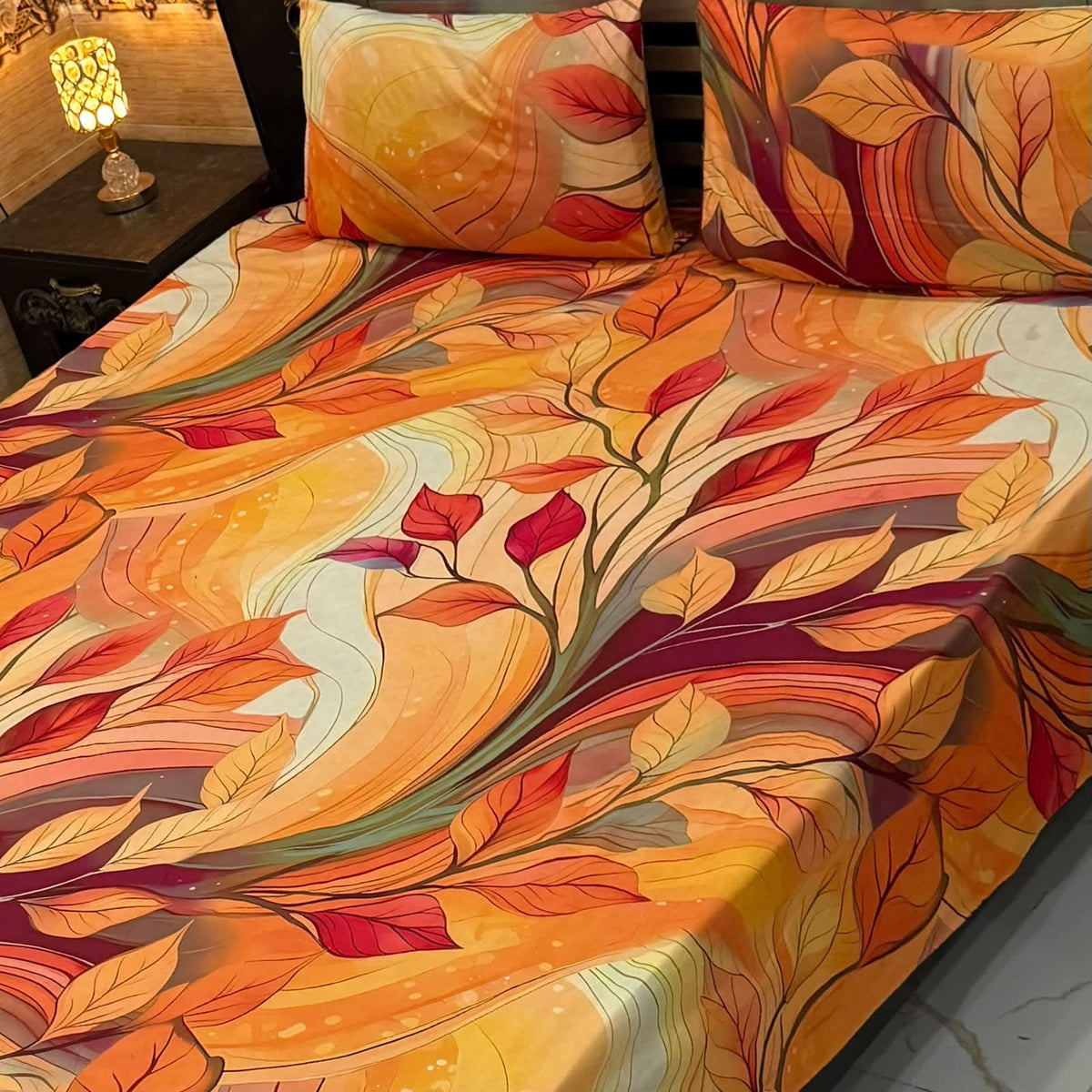 Premium 9D Digital Printed Bedsheet Set - King Size Micro Cotton Bedsheet with 2 Pillow Covers