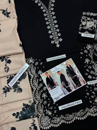 Zara Shahjahan Premium Dhanak Embroidered 3-Piece Suit | Digital Wool Shawl | Winter Collection 2026-27