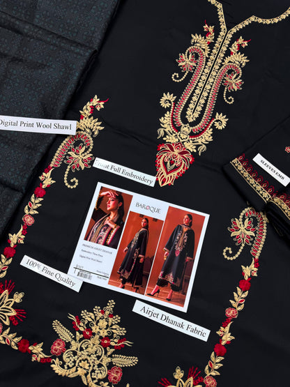 Premium Airjet Dhanak Embroidered Suit With Digital Print Wool Shawl | Baroque 1317 | Winter Collection 2026-27