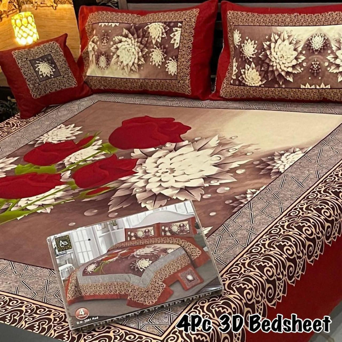 4Pc 3D Panel Bedsheet – Premium Crystal Cotton King Size