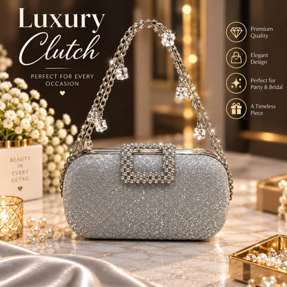 Elegant Crystal Floral Lace Bridal Clutch Bag | Premium Party Wear Purse for Women ✨