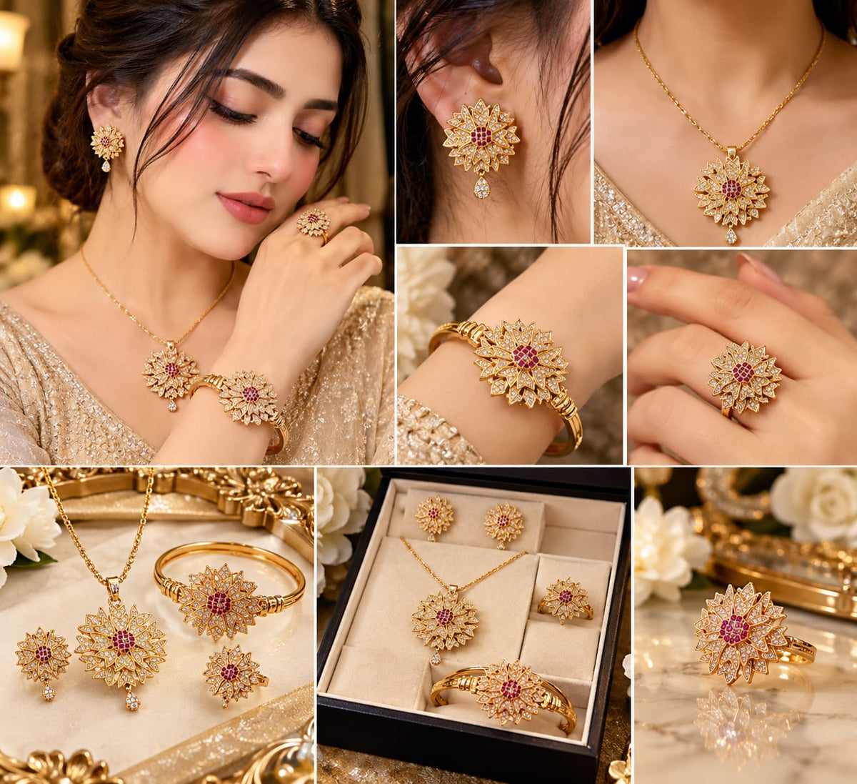 Latest Gold Plated Jewelry Set Design 2026 | Floral Bridal Jewelry Set