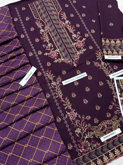 Premium Airjet Dhanak Embroidered Suit with Digital Wool Shawl | Baroque & Asim Jofa Winter Collection 2026-27