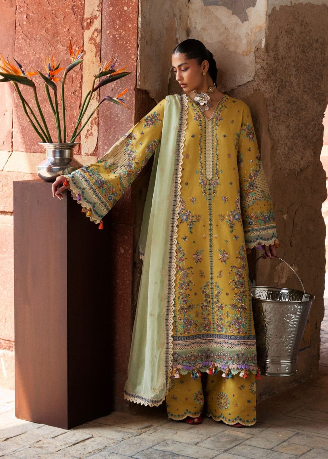Hussain Rehar Dhanak 3-Piece Heavy Embroidered Unstitched Suit with Dhanak Embroidered Shawl – 2026 New Arrival