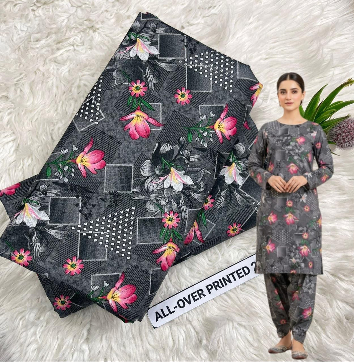 🌸 Floral Bloom Premium Digital Print 2PC Unstiched Suit| Summer Collection 2026 | Elegant Poly Cotton