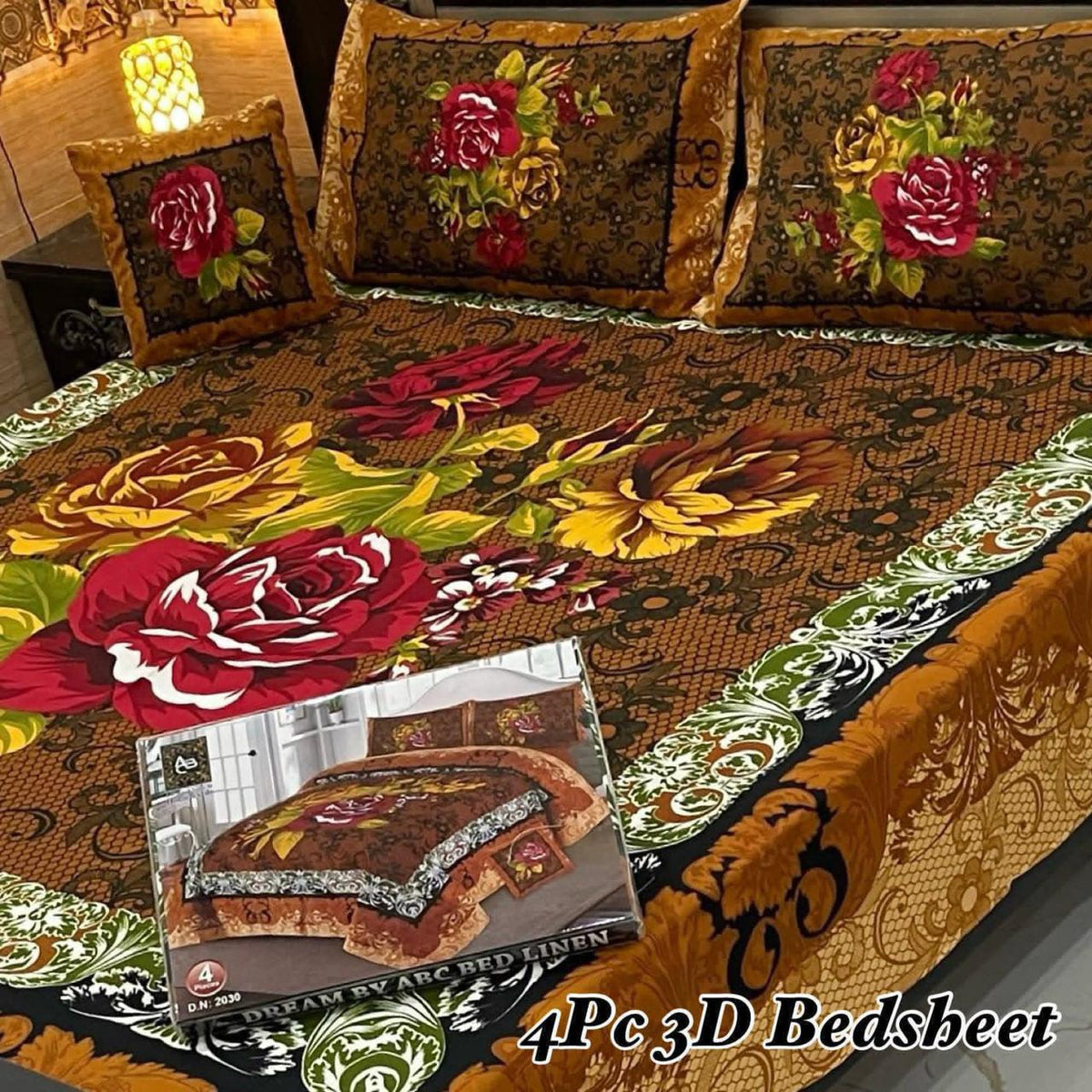 4Pc 3D Panel Bedsheet – Premium Crystal Cotton King Size