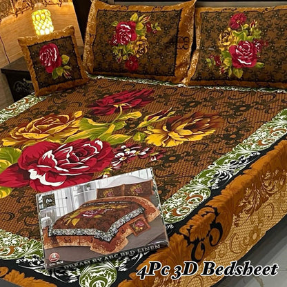4Pc 3D Panel Bedsheet – Premium Crystal Cotton King Size