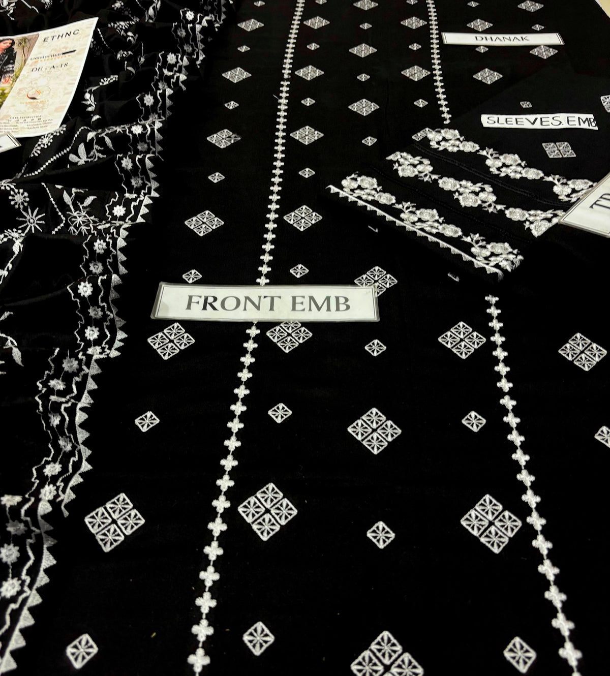 BAREEZE Premium Pure Dhanak 3PC Embroidered Suit | Heavy Thread Embroidery with Dhanak Shawl | Winter Collection 2026–27