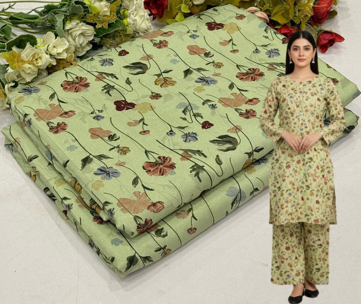 🌸 Floral Bloom Premium Digital Print 2PC Unstiched Suit| Summer Collection 2026 | Elegant Poly Cotton