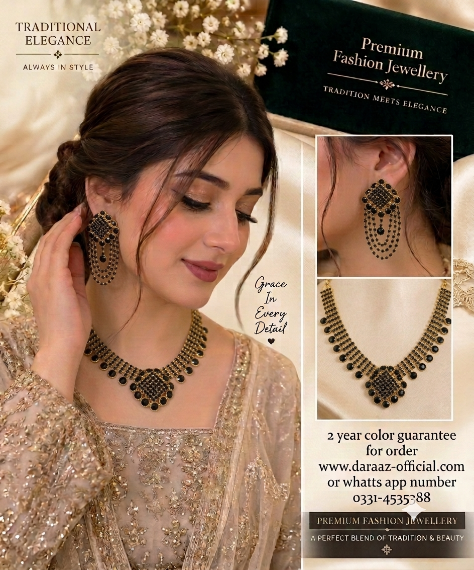 Premium Black Crystal Party Wear Necklace Set with Matching Earrings – 2 Year Color Guarantee