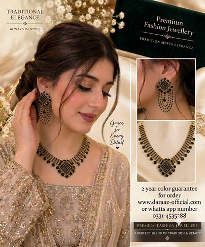 Premium Black Crystal Party Wear Necklace Set with Matching Earrings – 2 Year Color Guarantee