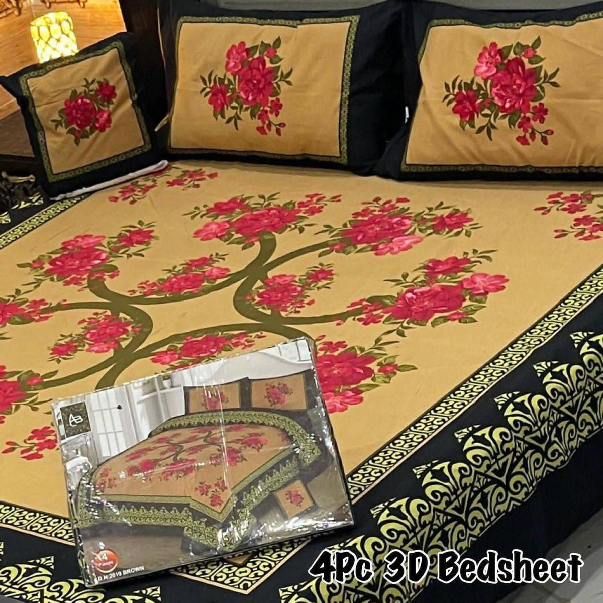 4Pc 3D Panel Bedsheet – Premium Crystal Cotton King Size