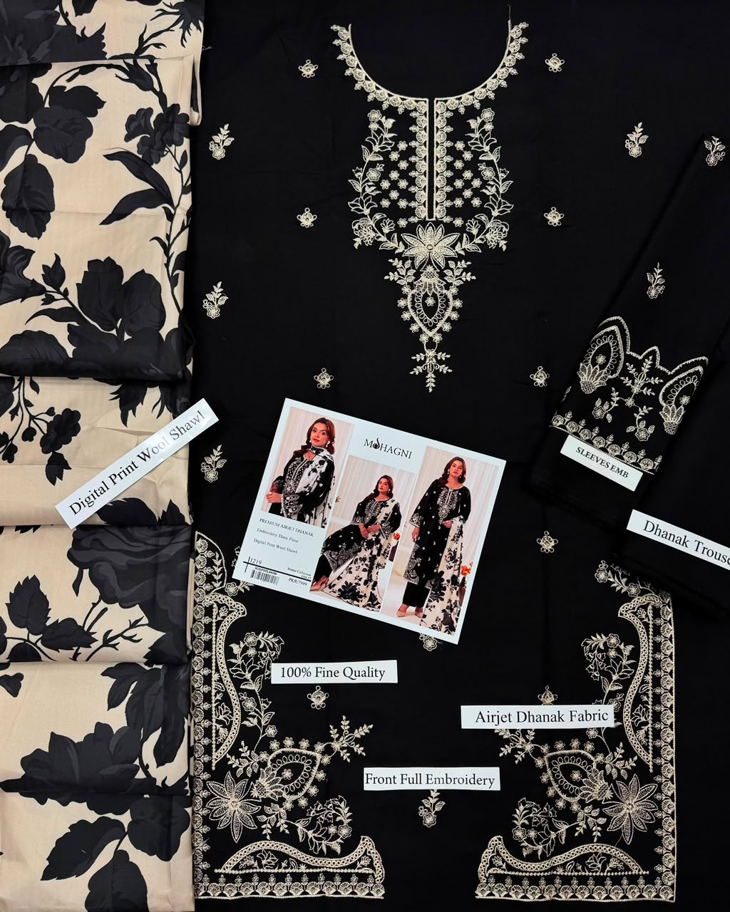 Premium Dhanak Heavy Embroidered 3-Piece Suit with Digital Print Wool Shawl | Full Front & Sleeves Heavy Embroidery | Dyed Back | Winter Collection 2026-27 | Code 1305, 1281 & 1219