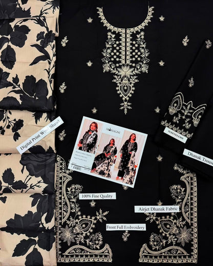 Premium Dhanak Heavy Embroidered 3-Piece Suit with Digital Print Wool Shawl | Full Front & Sleeves Heavy Embroidery | Dyed Back | Winter Collection 2026-27 | Code 1305, 1281 & 1219