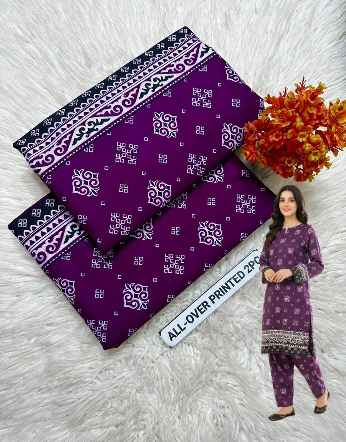 🌸 Floral Bloom Premium Digital Print 2PC Unstiched Suit| Summer Collection 2026 | Elegant Poly Cotton