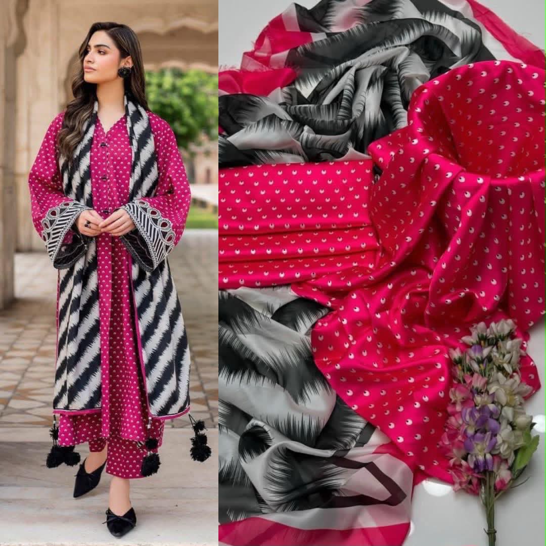 Lulusar Silk 3PC Unstitched Dress 2K26 | Premium Shamose Silk Digital Printed Collection | Printed Shirt, Dyed Trouser & Silk Dupatta